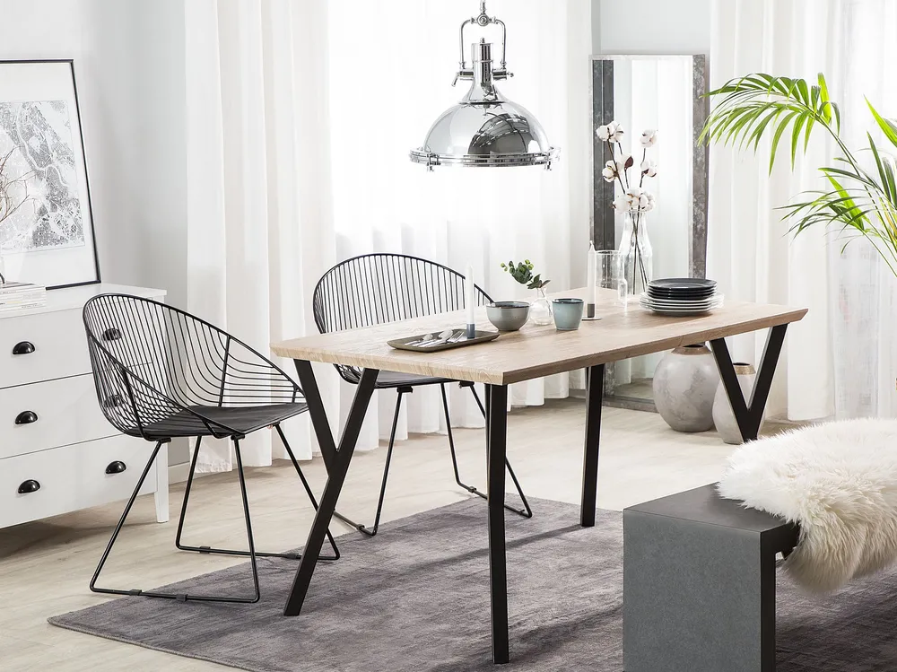 Mesa de jantar castanha clara com preto 140 x 80 cm BRAVO com 12 Peças Inclusas