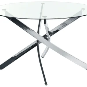 Mesa de jantar redonda com vidro temperado e pernas prateadas ⌀ 120 cm MARAMO