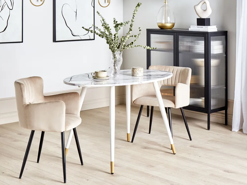 Serviço de Chá Mesa de jantar efeito de mármore e branco 120 x 70 GUTIERE