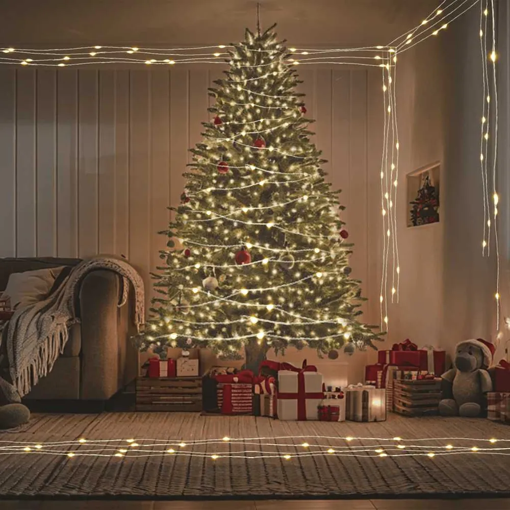 Cordão de luzes com 150 LED 15 m branco morno