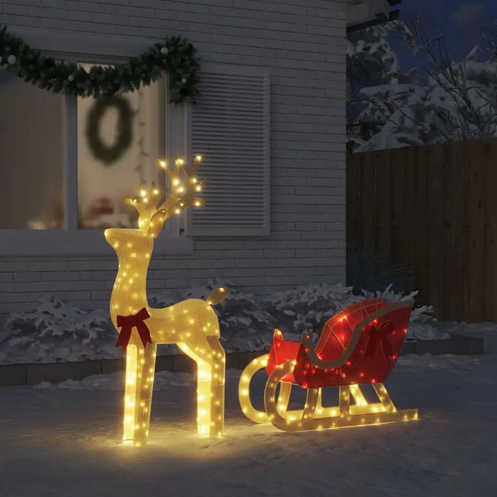 Decoração de Natal renas e trenó 100 LEDs branco quente vidaXL