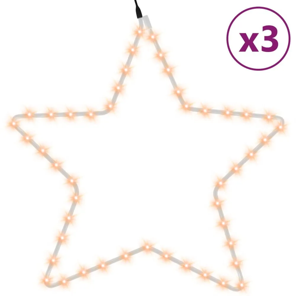 Figura natalícia de estrelas + 48 LEDs 3pcs 56 cm branco quente vidaXL