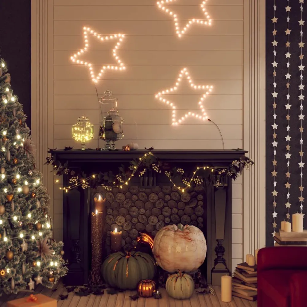 Figura natalícia de estrelas + 48 LEDs 3pcs 56 cm branco quente vidaXL