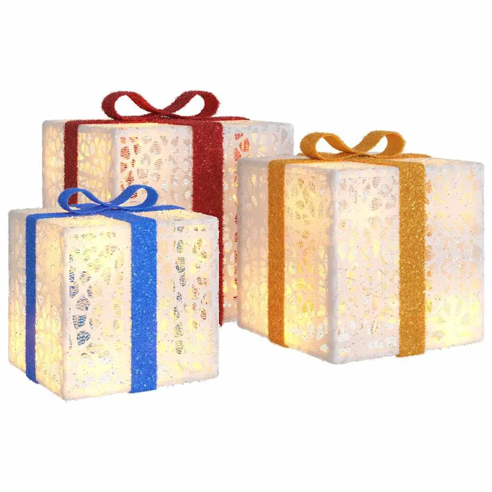 Presentes de Natal iluminados 3 pcs 64 luzes LED branco quente vidaXL
