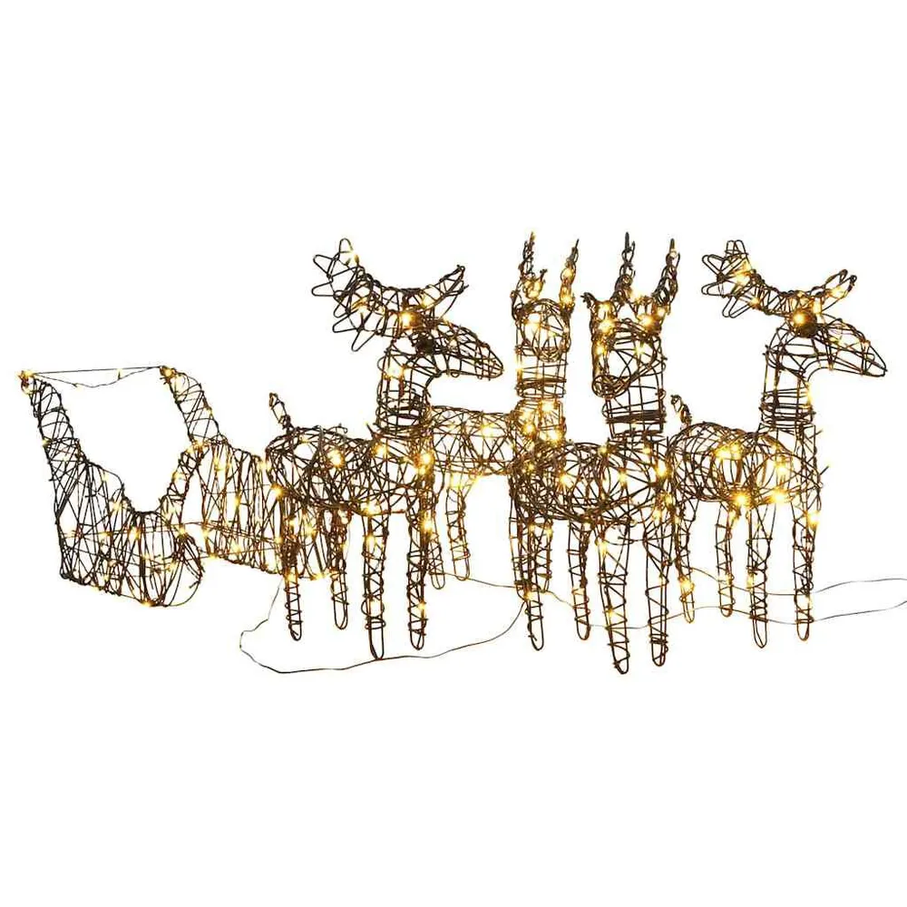 Renas de Natal decorativas com trenó 240 LEDs vime branco quente vidaXL