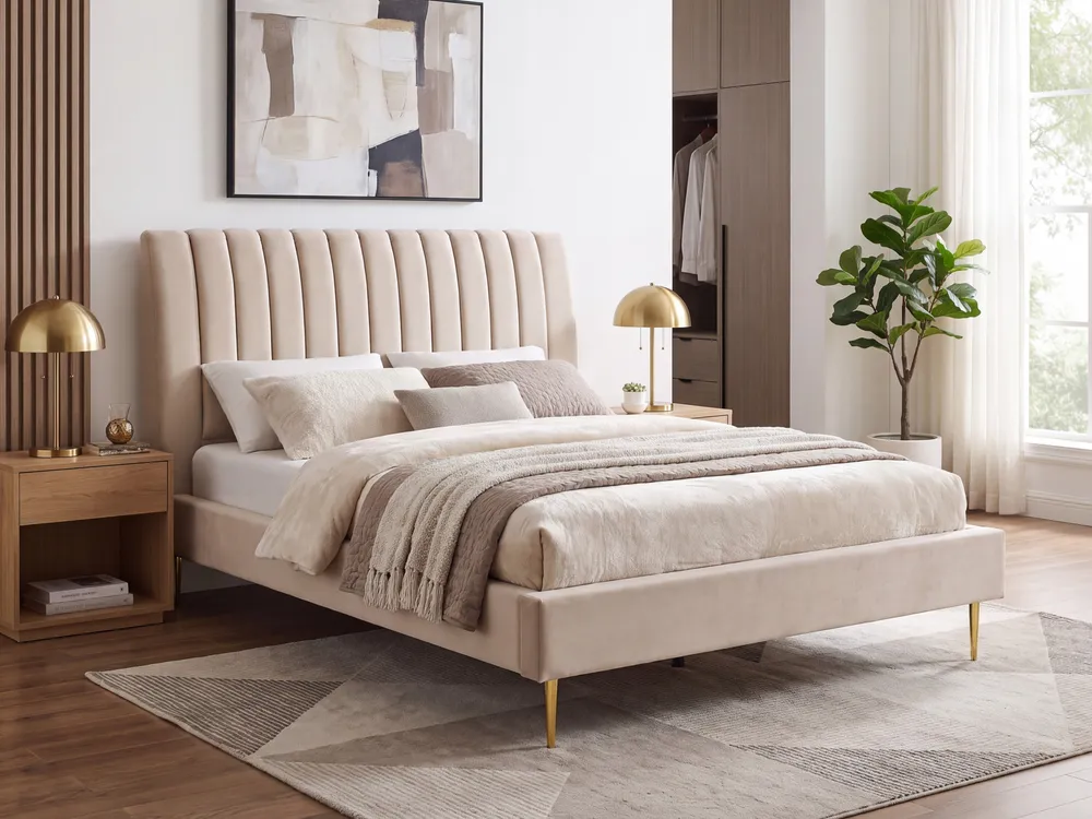 Velvet EU King Size Bed Beige MARVILLE