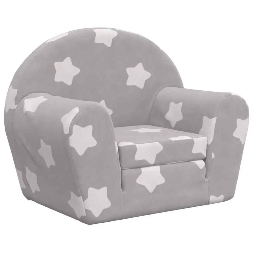 Sofá-cama infantil com estrelas pelúcia macia cinzento-claro