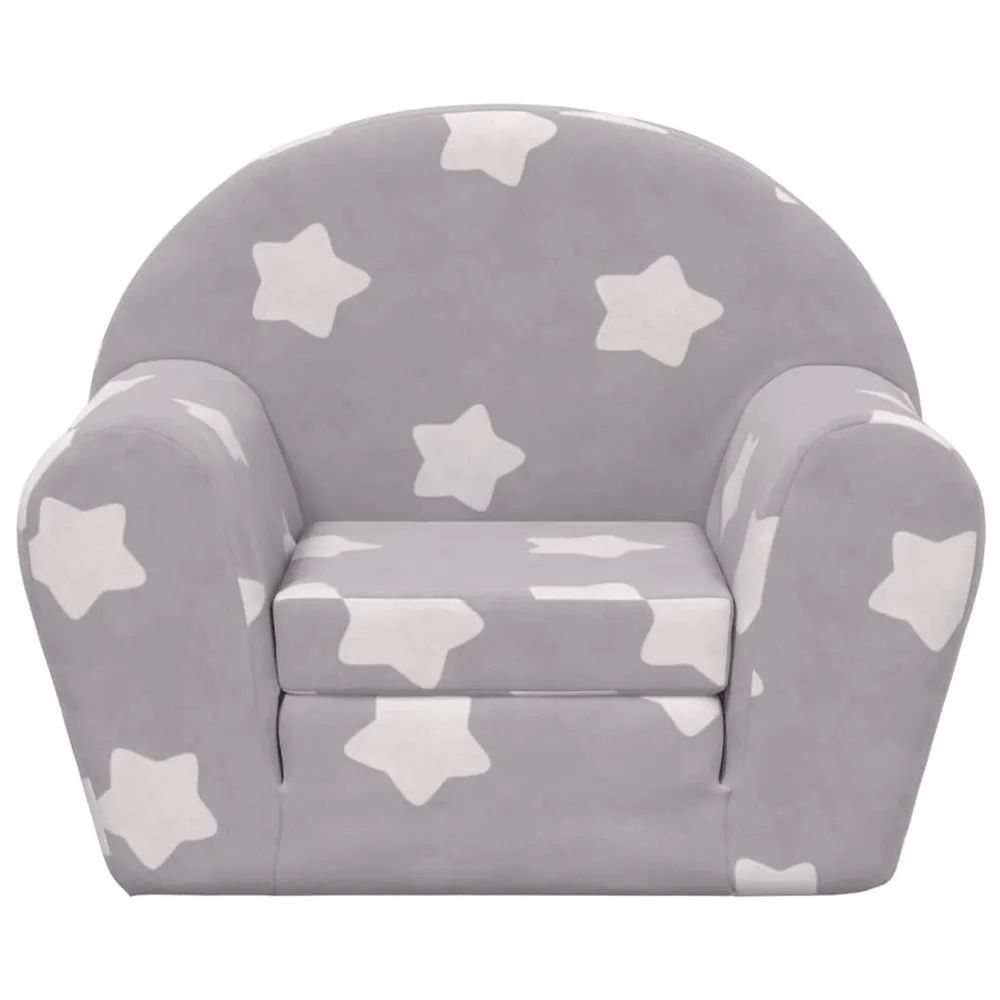 Sofá-cama infantil com estrelas pelúcia macia cinzento-claro