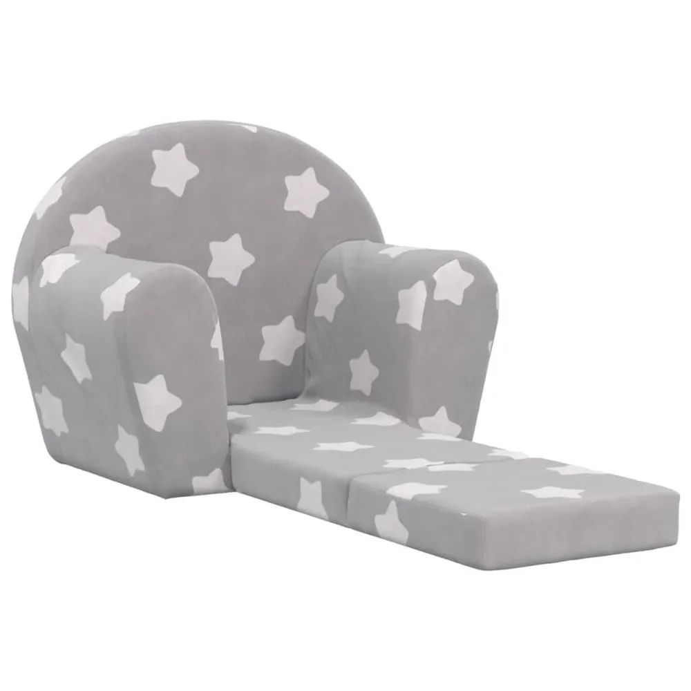 Sofá-cama infantil com estrelas pelúcia macia cinzento-claro
