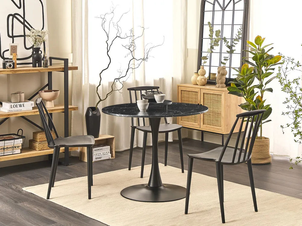 Round Dining Table ⌀ 90 cm Marble Effect Preto BOCA