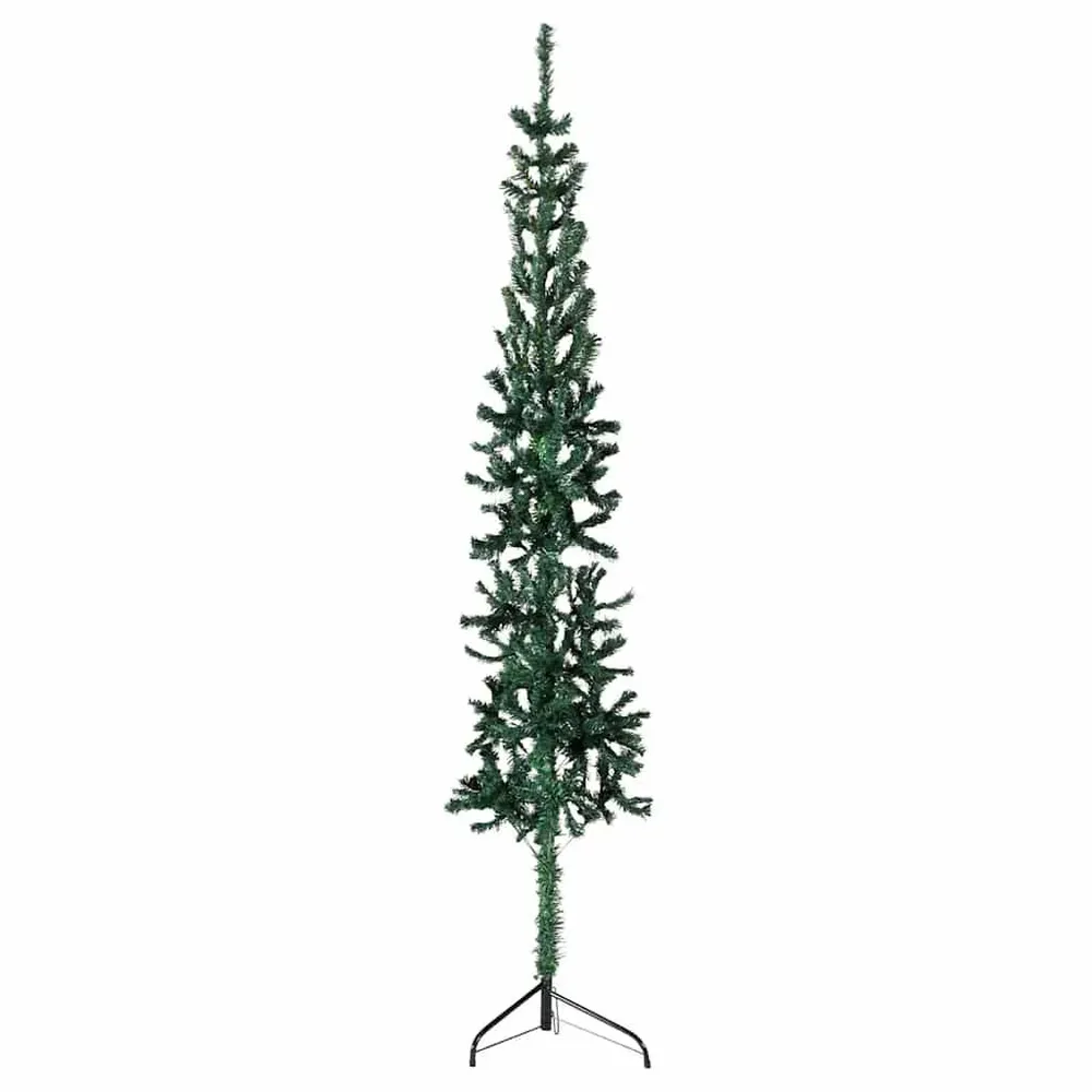 Meia árvore de Natal fina com suporte 210 cm verde Lavável na Máquina