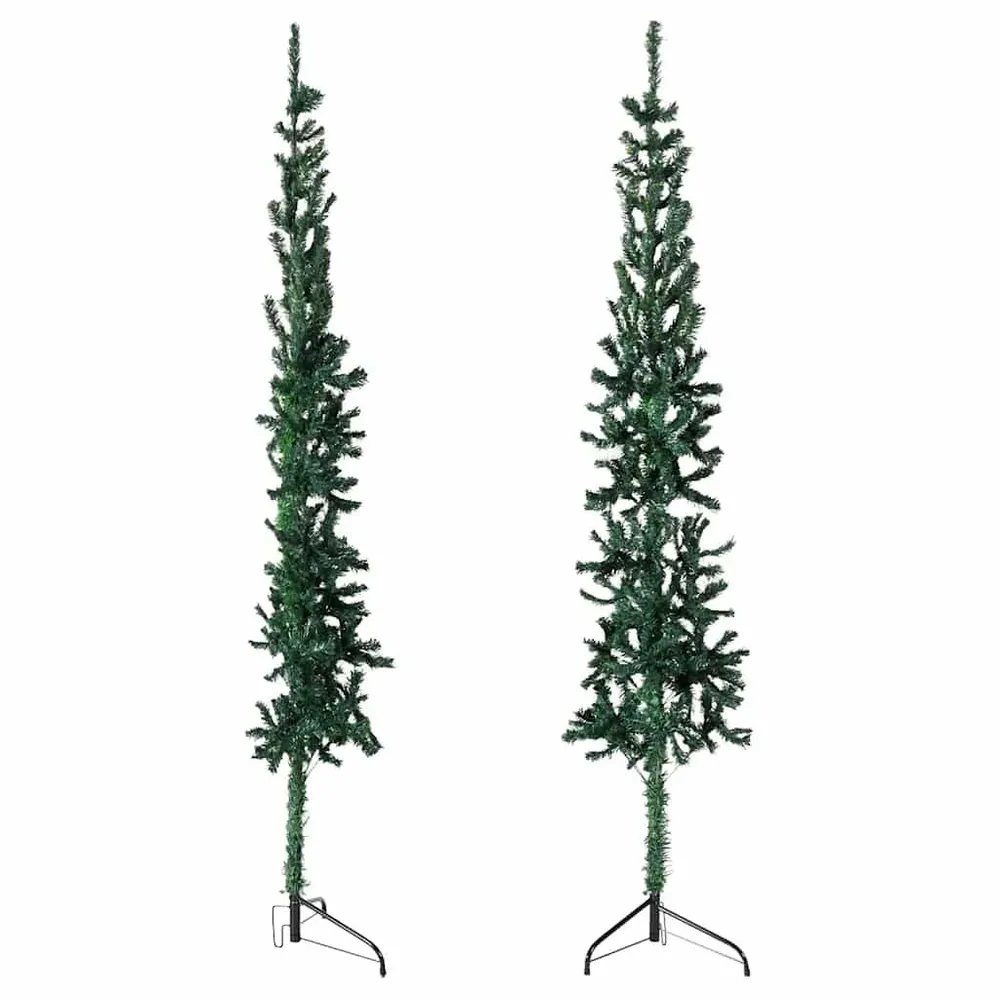 Meia árvore de Natal fina com suporte 210 cm verde Lavável na Máquina