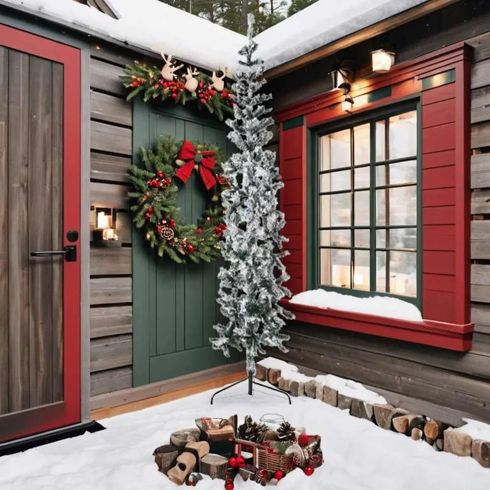 Suporte Adesivo Meia árvore de Natal fina com flocos de neve 240 cm