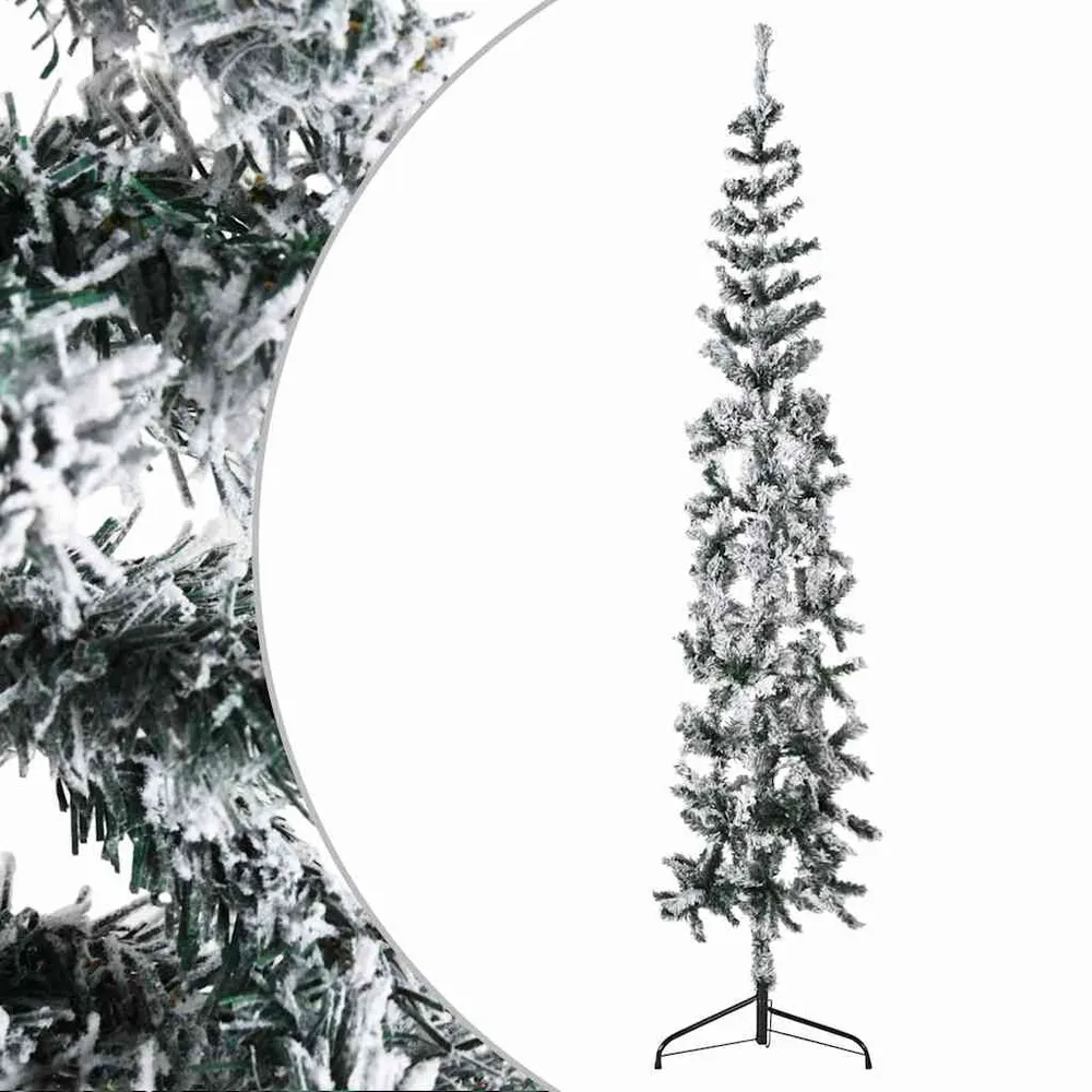 Suporte Adesivo Meia árvore de Natal fina com flocos de neve 240 cm