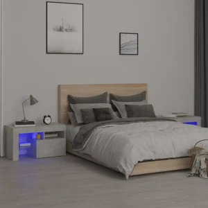 Armário de Casal Mesas cabeceira com LEDs 2 peças 70x36,5x40 cm cinzento-cimento