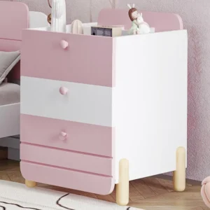 Cama Articulada Mesa de cabeceira em madeira - com 3 gavetas e prateleiras - Rosa