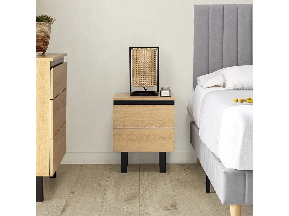 Cama Articulada Mesa de cabeceira Molina 2 gavetas cor carvalho