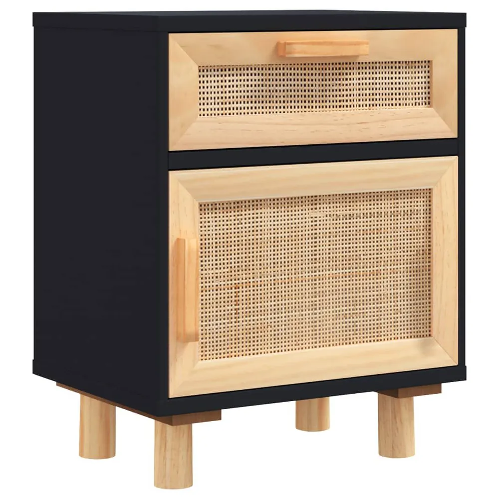 Cama Articulada Mesa de cabeceira pinho maciço e vime puro preto