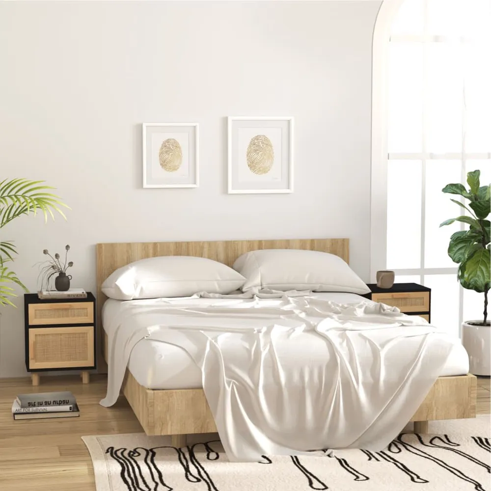 Cama Articulada Mesa de cabeceira pinho maciço e vime puro preto