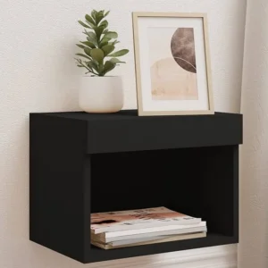 Cama Articulada Mesas de cabeceira de parede com luzes LED 2 peças preto