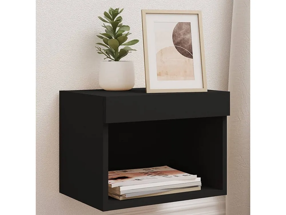 Cama Articulada Mesas de cabeceira de parede com luzes LED 2 peças preto