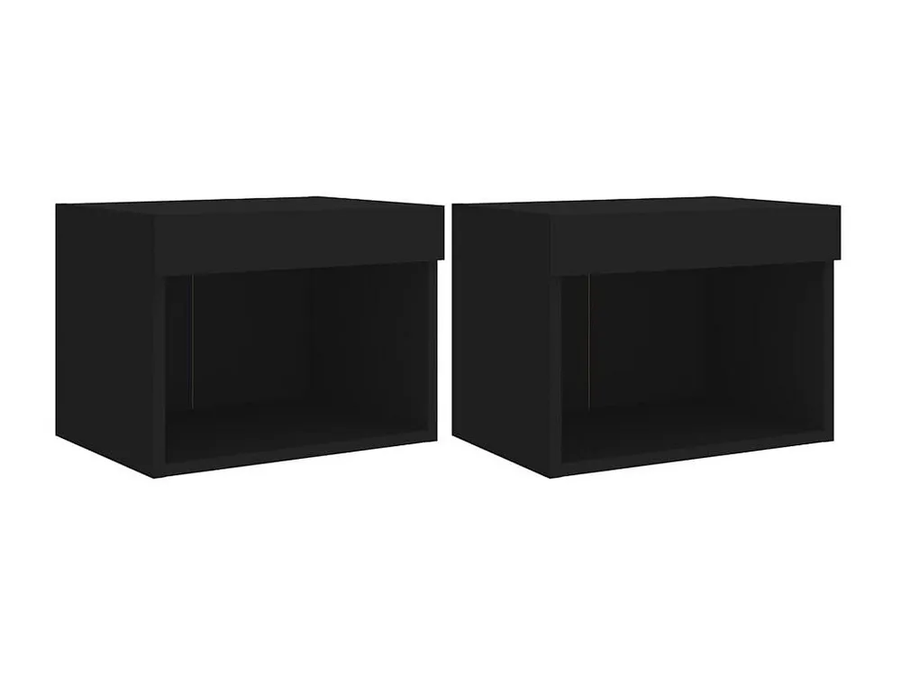 Cama Articulada Mesas de cabeceira de parede com luzes LED 2 peças preto