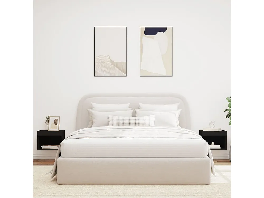 Cama Articulada Mesas de cabeceira de parede com luzes LED 2 peças preto
