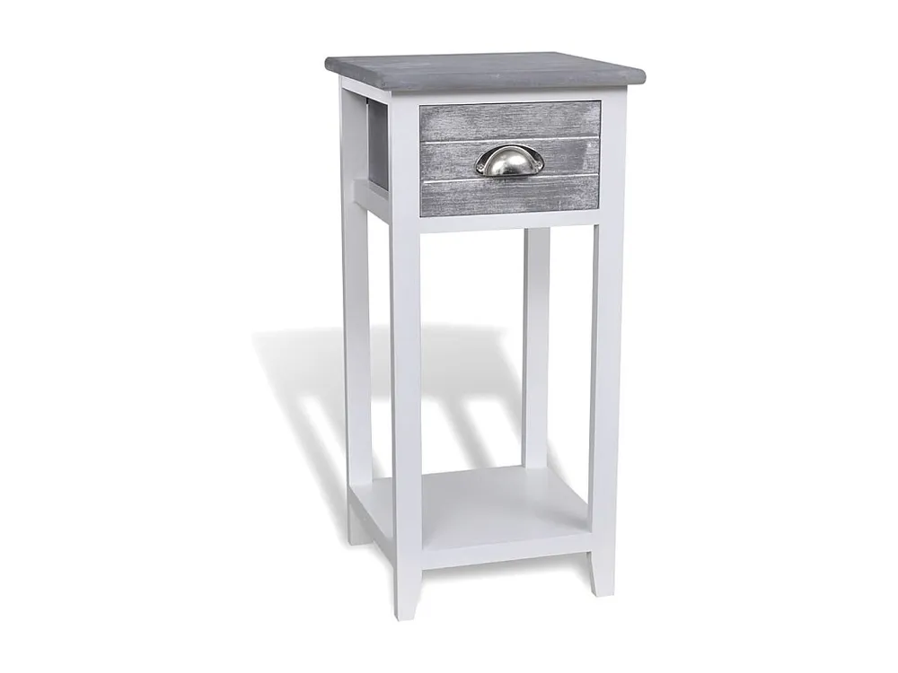 Cama Baú Mesa de cabeceira com 1 gaveta, cinzento e branco