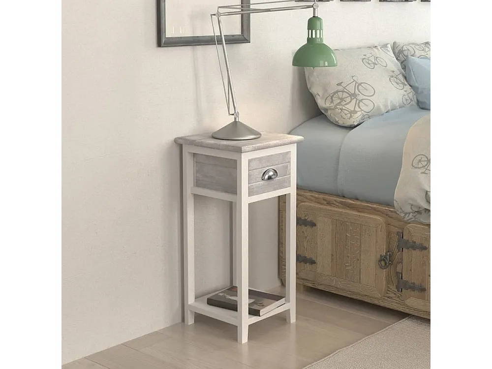 Cama Baú Mesa de cabeceira com 1 gaveta, cinzento e branco