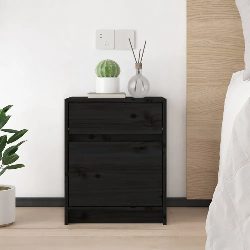 Conjunto Completo para Quarto Mesa de cabeceira 40x31x50 cm madeira de pinho maciç preto