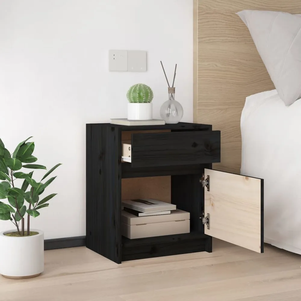 Conjunto Completo para Quarto Mesa de cabeceira 40x31x50 cm madeira de pinho maciç preto