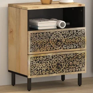 Conjunto Completo para Quarto Mesa de cabeceira 50x33x60 cm madeira de mangueira maciç