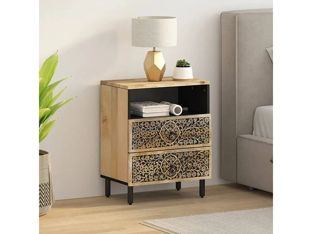 Conjunto Completo para Quarto Mesa de cabeceira 50x33x60 cm madeira de mangueira maciç