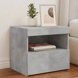 Conjunto Completo para Quarto Mesa de cabeceira com luzes LED 50x40x45 cm cinzento-cimento