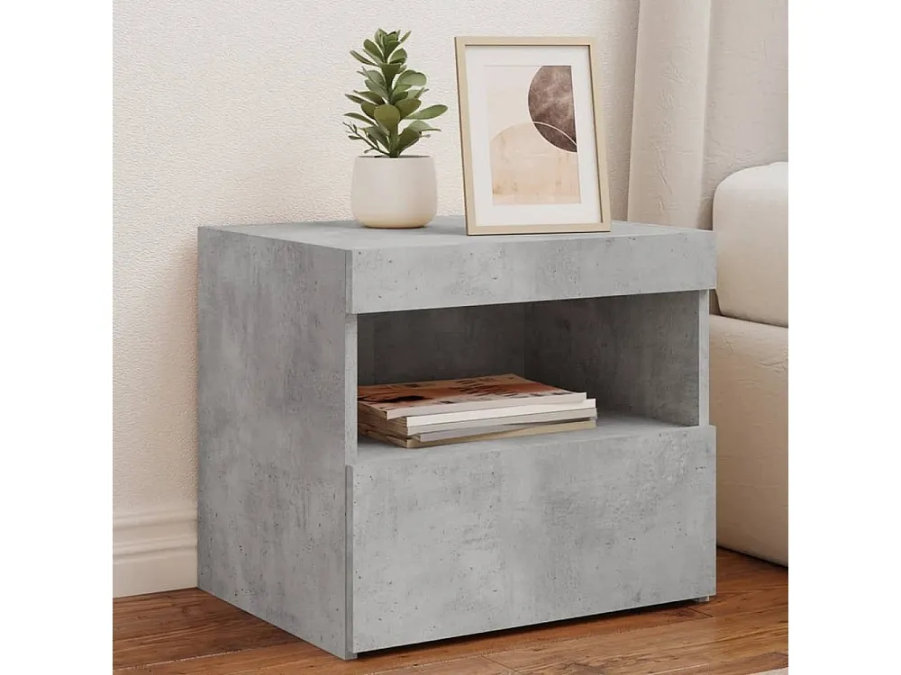 Conjunto Completo para Quarto Mesa de cabeceira com luzes LED 50x40x45 cm cinzento-cimento