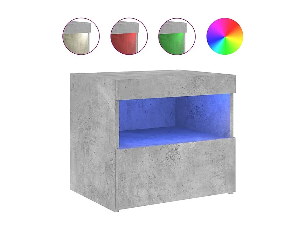 Conjunto Completo para Quarto Mesa de cabeceira com luzes LED 50x40x45 cm cinzento-cimento