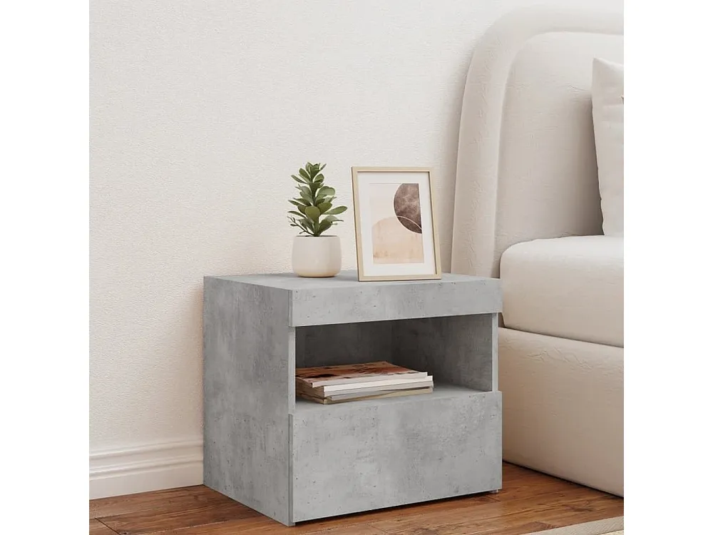 Conjunto Completo para Quarto Mesa de cabeceira com luzes LED 50x40x45 cm cinzento-cimento