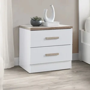 Conjunto de 2 mesas de cabeceira com 2 gavetas branco e integral SKAIDO Edição com Espelho