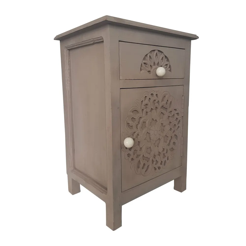 Ergonômico Mesa de cabeceira com 1 gaveta e 1 porta de abrir Tasha Marrom.