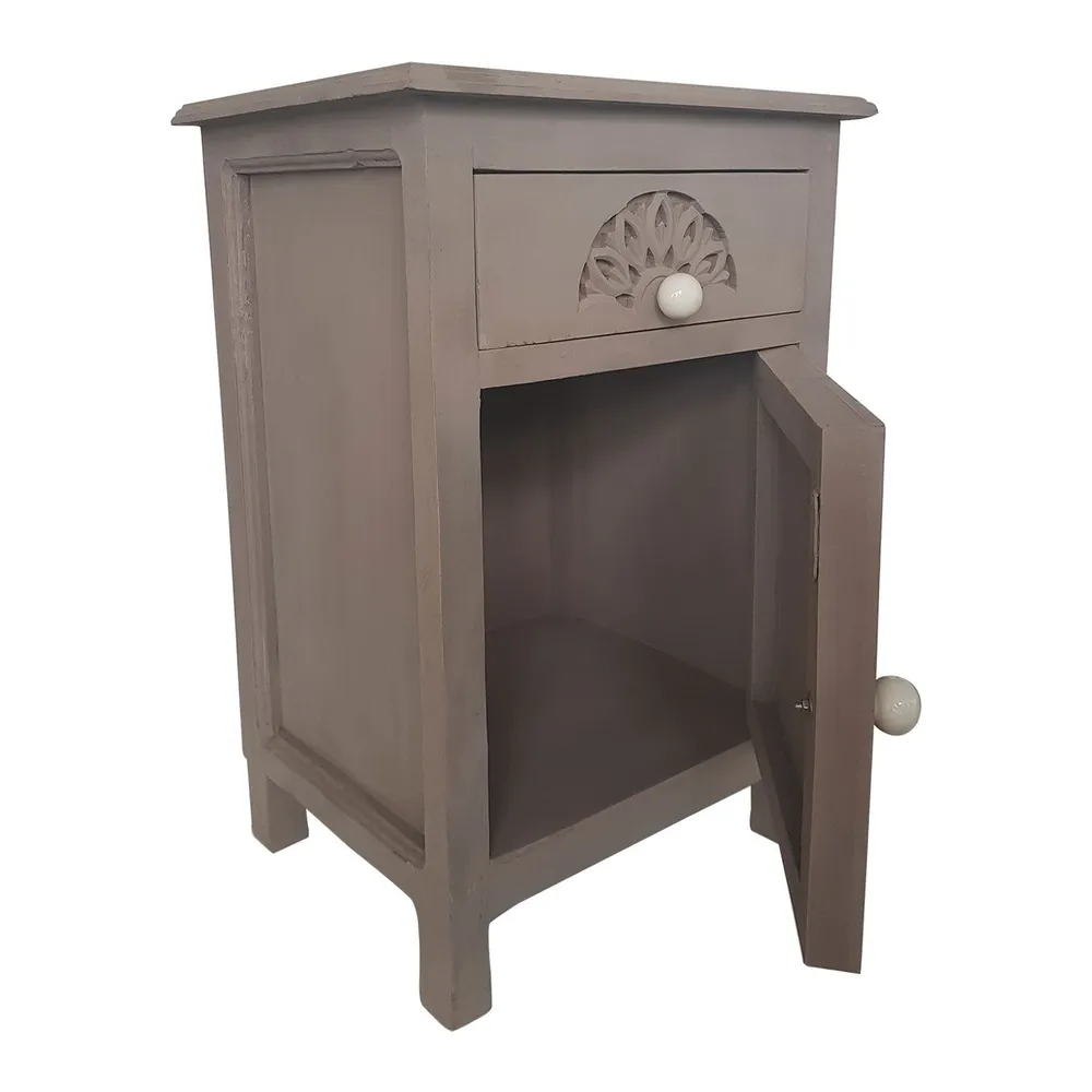 Ergonômico Mesa de cabeceira com 1 gaveta e 1 porta de abrir Tasha Marrom.