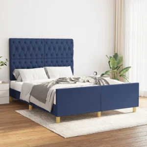 Estrutura de cama com cabeceira 140x200 cm tecido azul Fácil Montagem