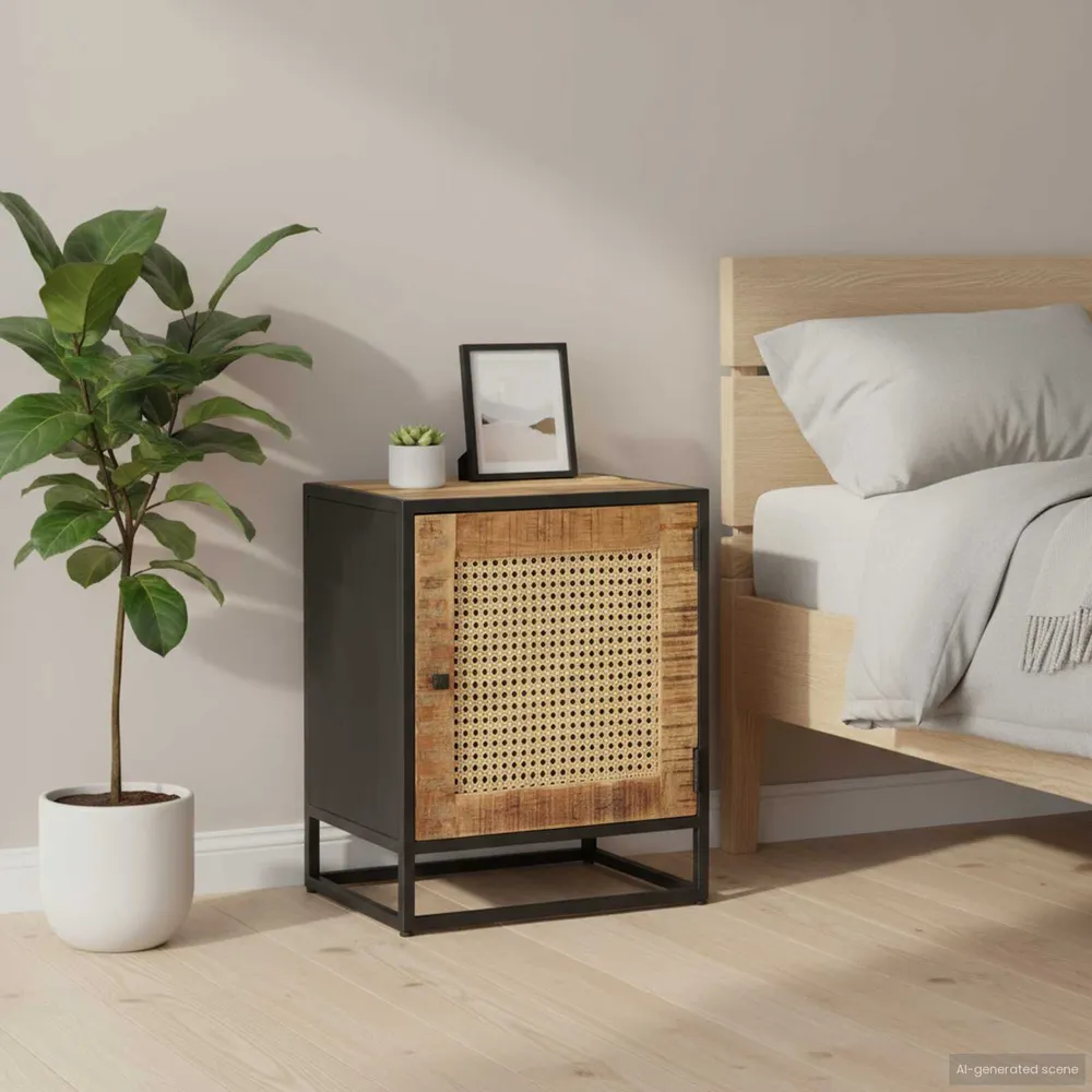 Guarda-Roupa Espelhado Mesa de cabeceira 40x30x50cm mangueira áspera/palhinha orgânico