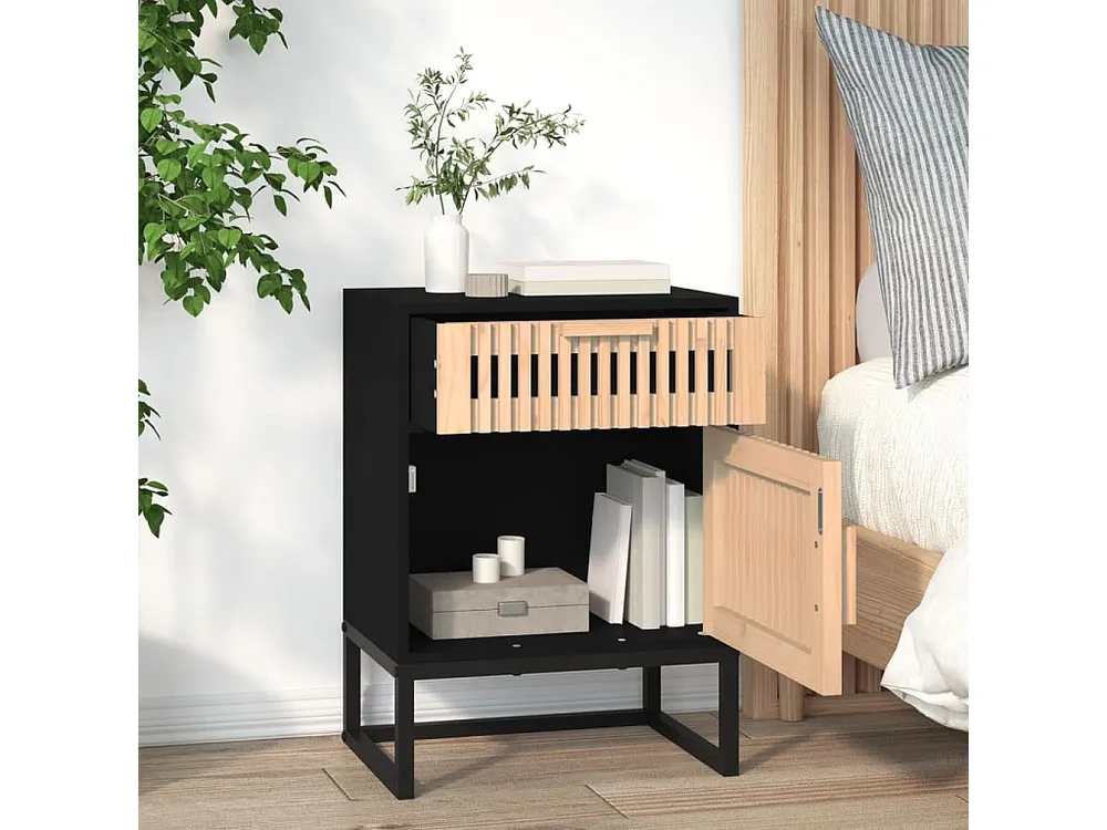 Mesa de cabeceira 40x30x55,5 cm derivados madeira/ferro preto para Quartos de Casal