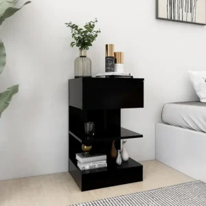 Mesa de cabeceira 40x35x65 cm contraplacado preto Edição com Espelho