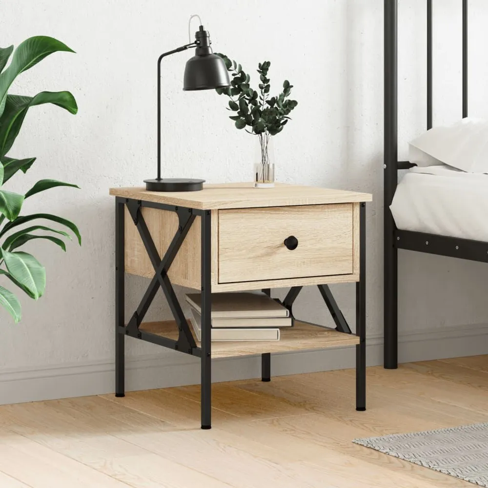 Mesa de cabeceira 40x42x45 cm derivados madeira carvalho sonoma com Cabideiro Incluso