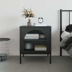 Mesa de cabeceira 50x35x60 cm vidro e ço preto Tecido Resistente