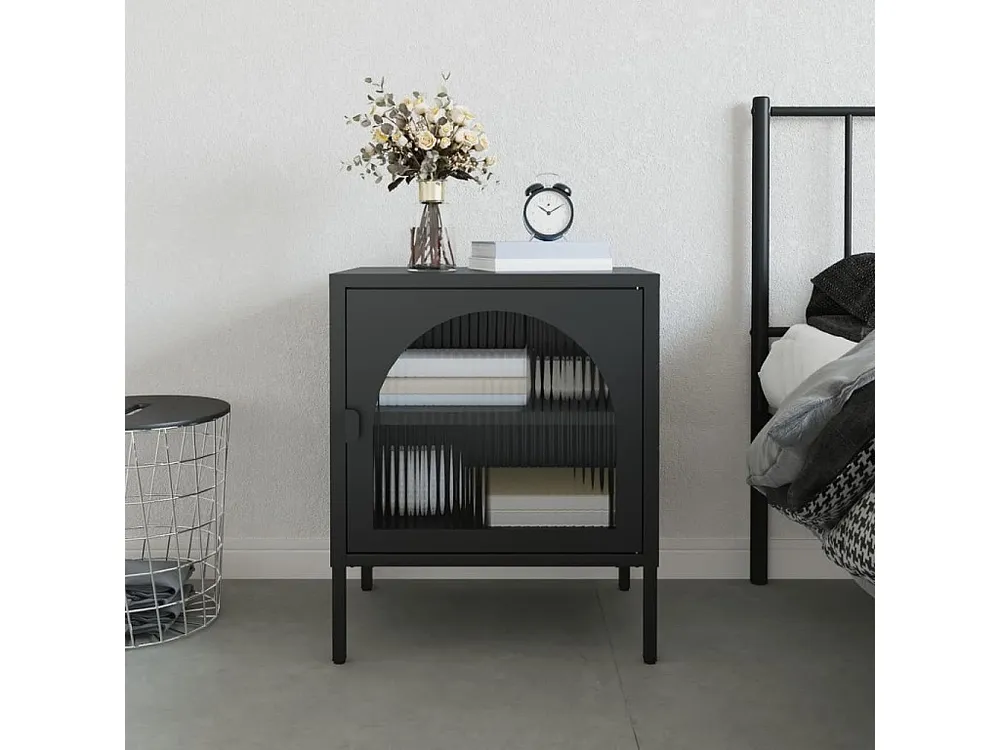 Mesa de cabeceira 50x35x60 cm vidro e ço preto Tecido Resistente