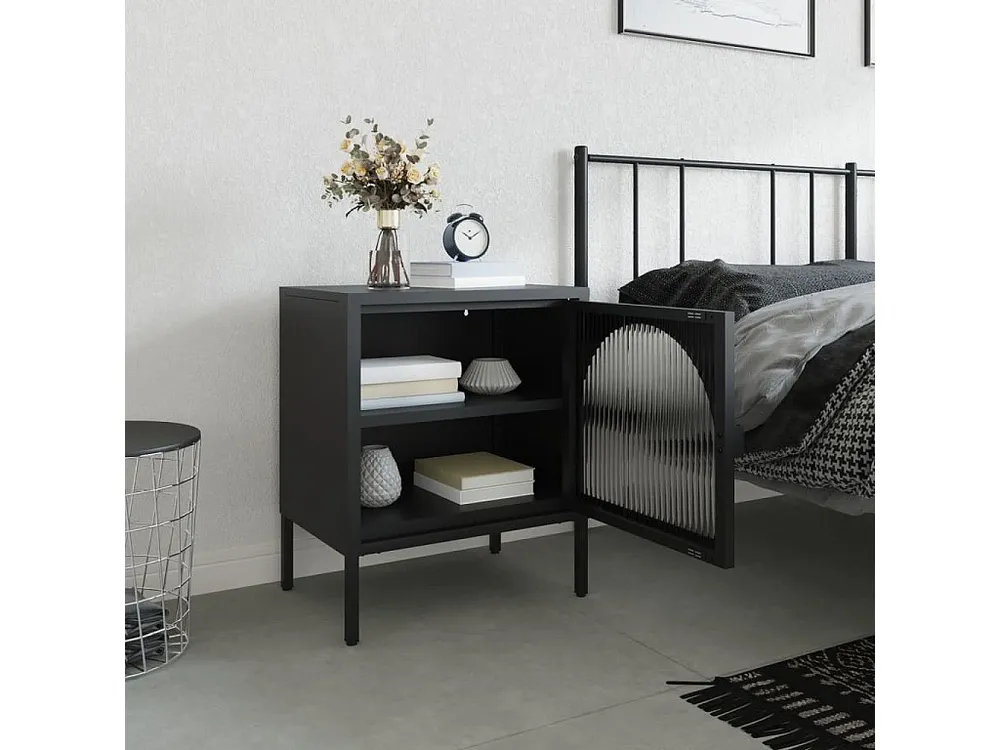 Mesa de cabeceira 50x35x60 cm vidro e ço preto Tecido Resistente