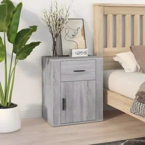 Mesa cabeceira 50x36x60 cm derivados madeira cinzento sonoma com Gavetas de Armazenamento
