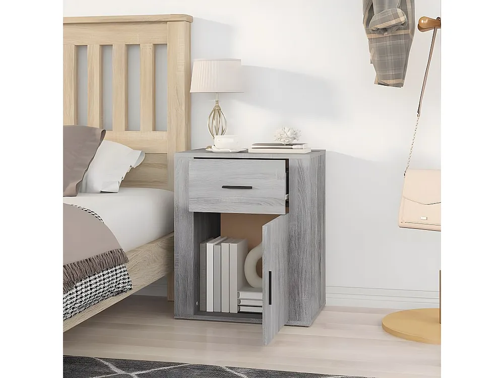 Mesa cabeceira 50x36x60 cm derivados madeira cinzento sonoma com Gavetas de Armazenamento